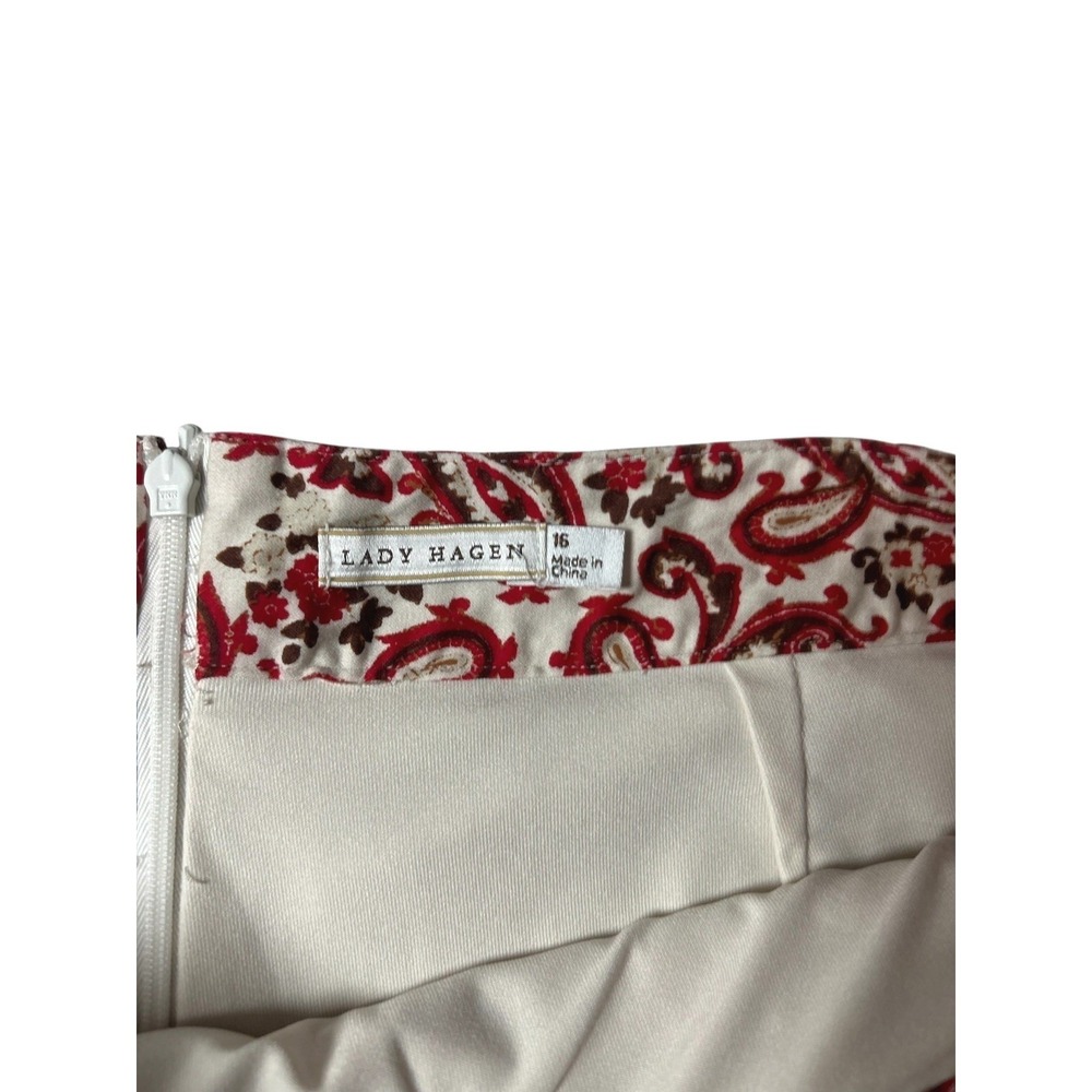 Lady Hagen Floral Paisley Golf Tennis Skort Skirt 16 Cotton Pockets Red Autumn - Picture 3 of 7
